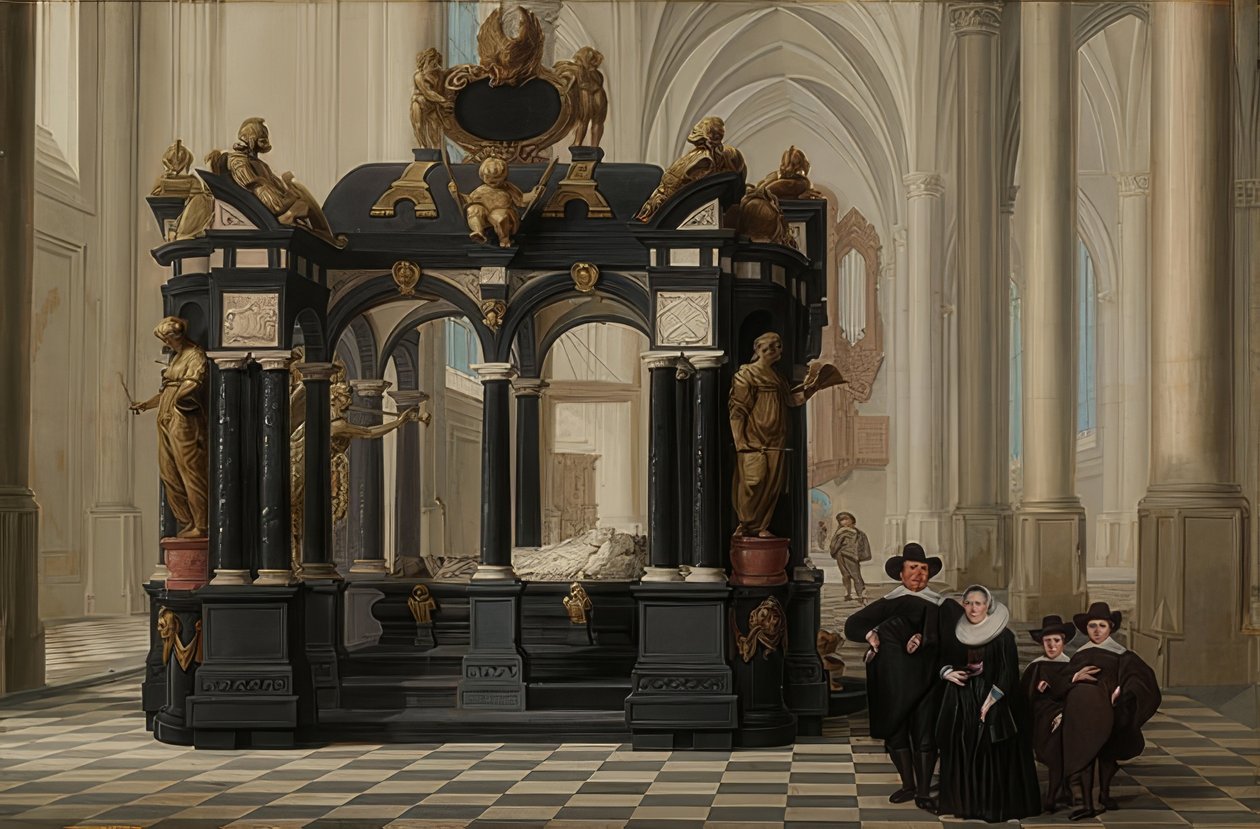 A Family at the Grave of Prince William I in the Nieuwe Kerk, Delft. 1645 by Dirck van Delen