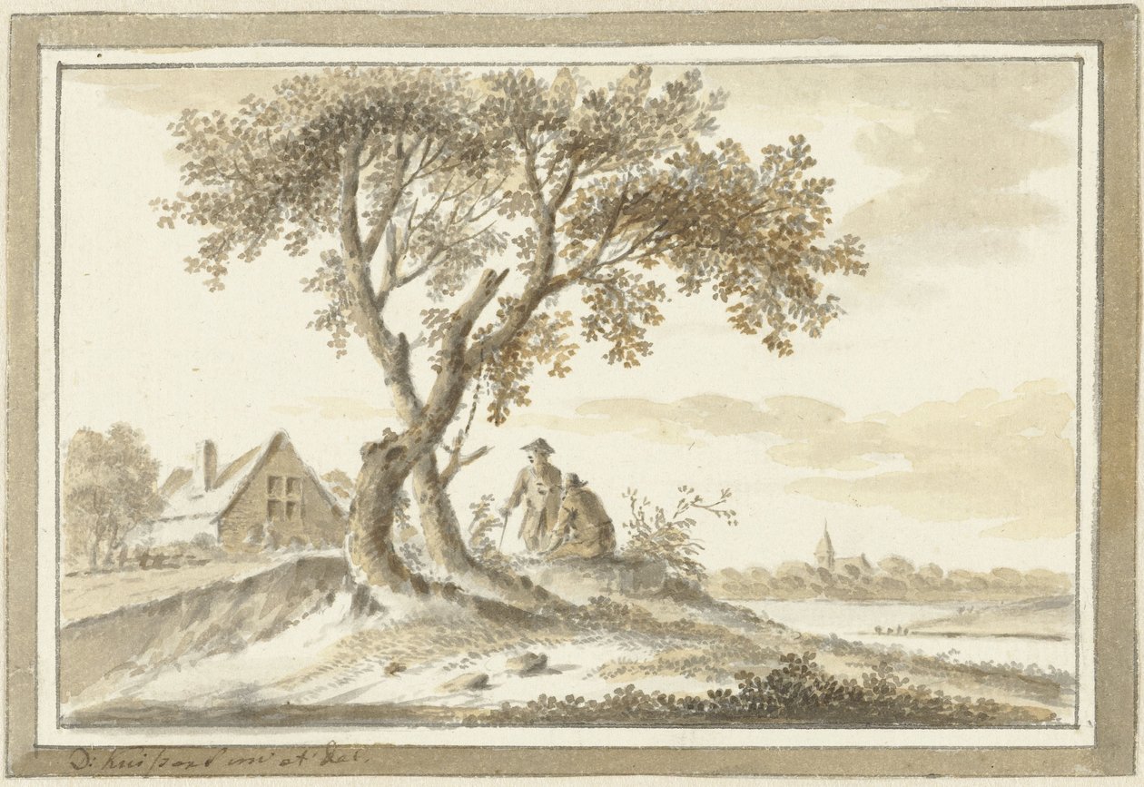 Landscape with Two Men Under a Tree by Dirk Kuipers