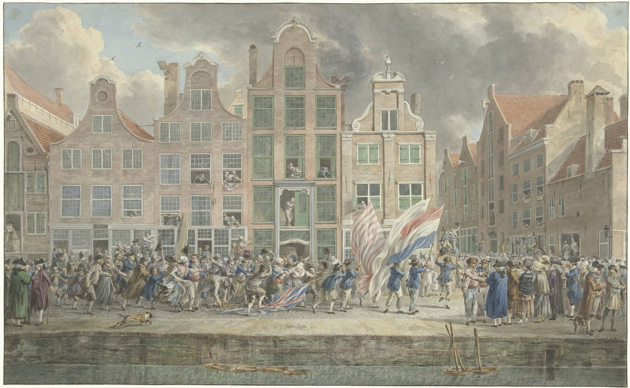 Anti-English Demonstration in Rotterdam, March 2, 1781 by Dirk Langendijk (signed by artist)
