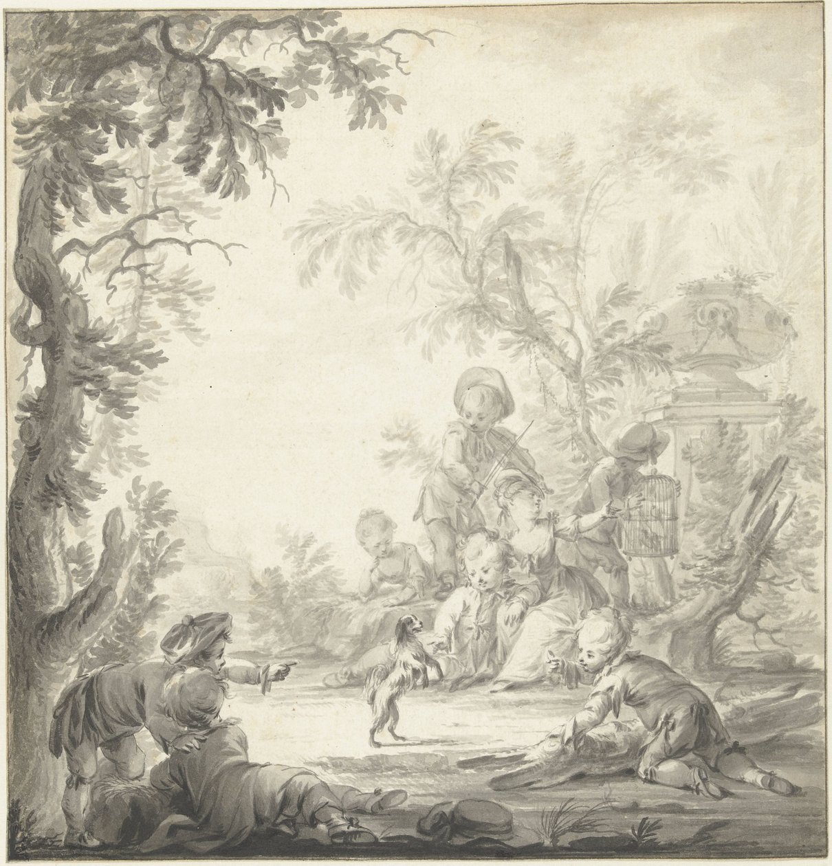 Design for a Mural Painting with Children and a Puppy by Dirk van der Aa