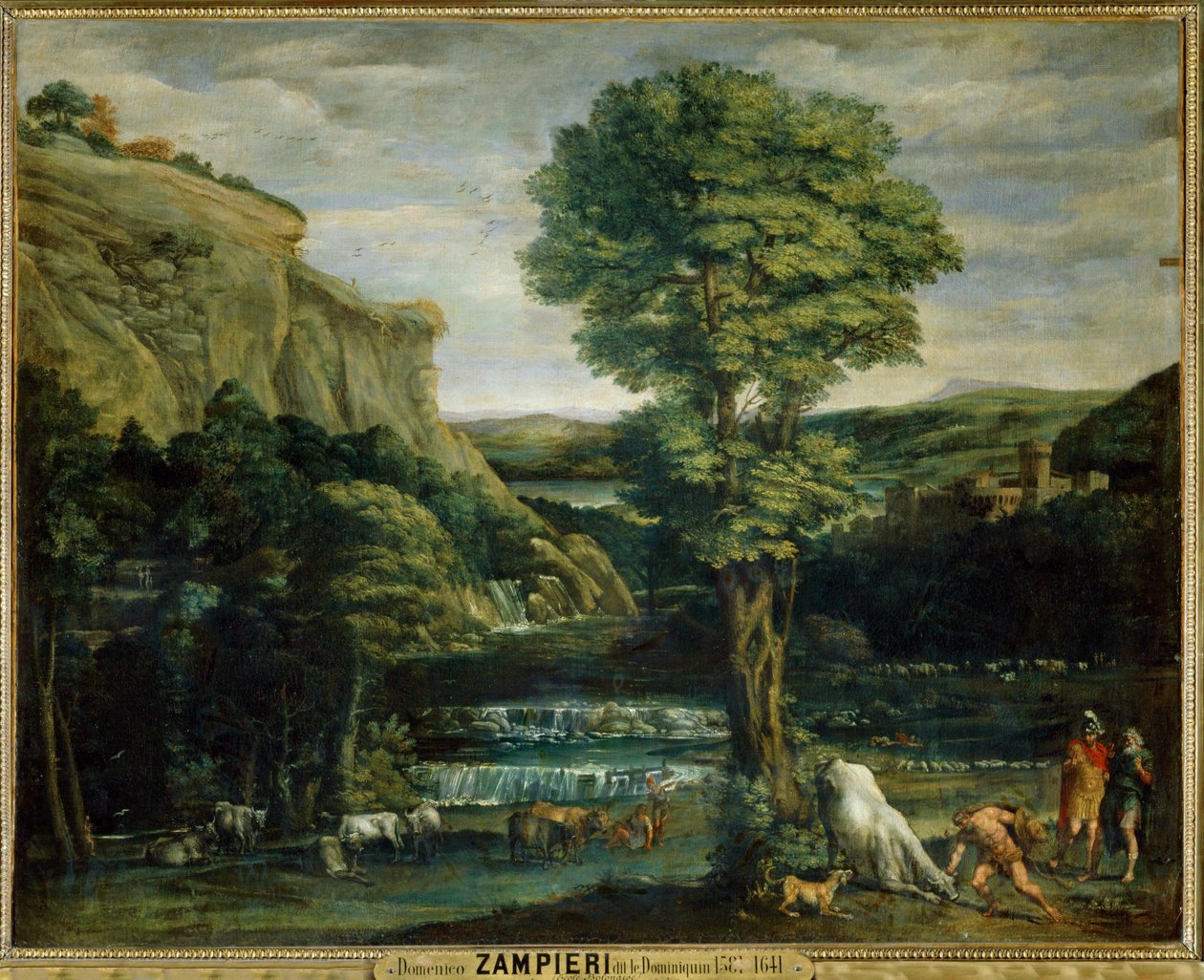 Landscape with Hercules fighting Achelaos changed into a bull by Domenichino (1581 1641)