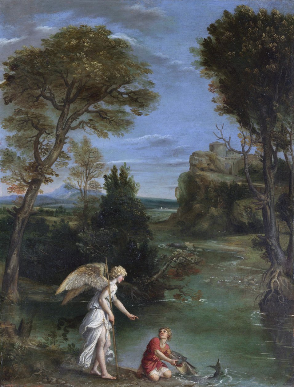 Landscape with Tobias Laying Hold of the Fish by Domenichino