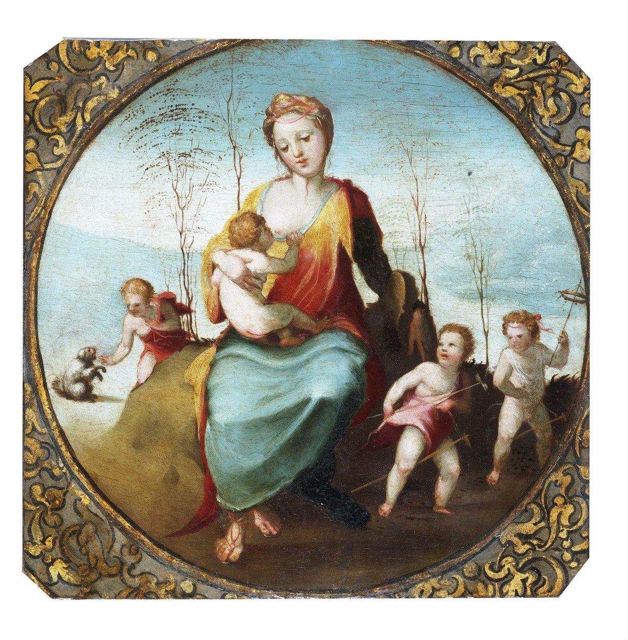 Charity Suckling a Child and Surrounded by Three Children Playing with a Dog and Hobby Horses, ca. 1525 by Domenico Beccafumi