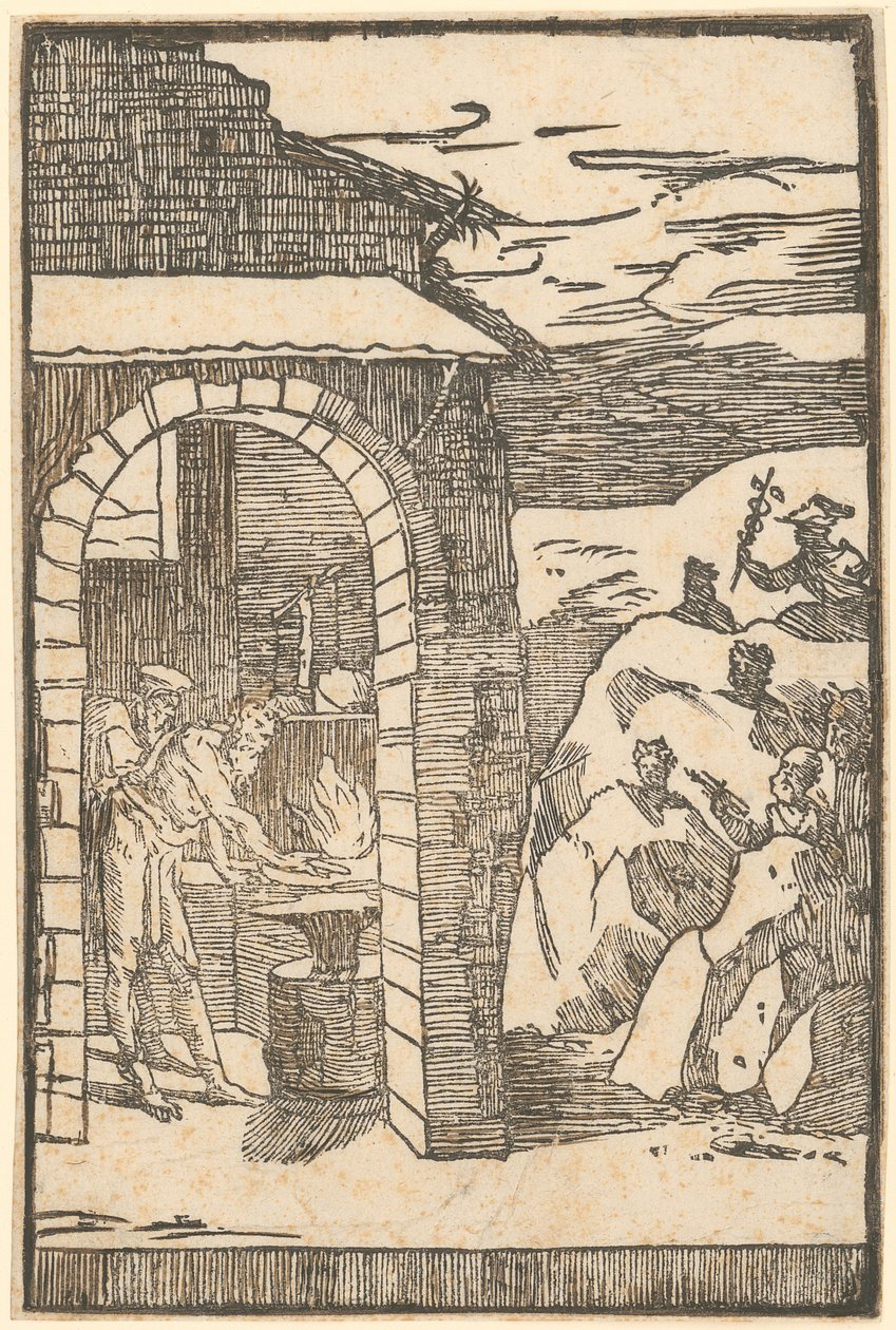 Vulcan and the Philosopher (Theory) Working in the Forge, While Outside the Metals Hide in the Rocks, Plate 1 of the Series 