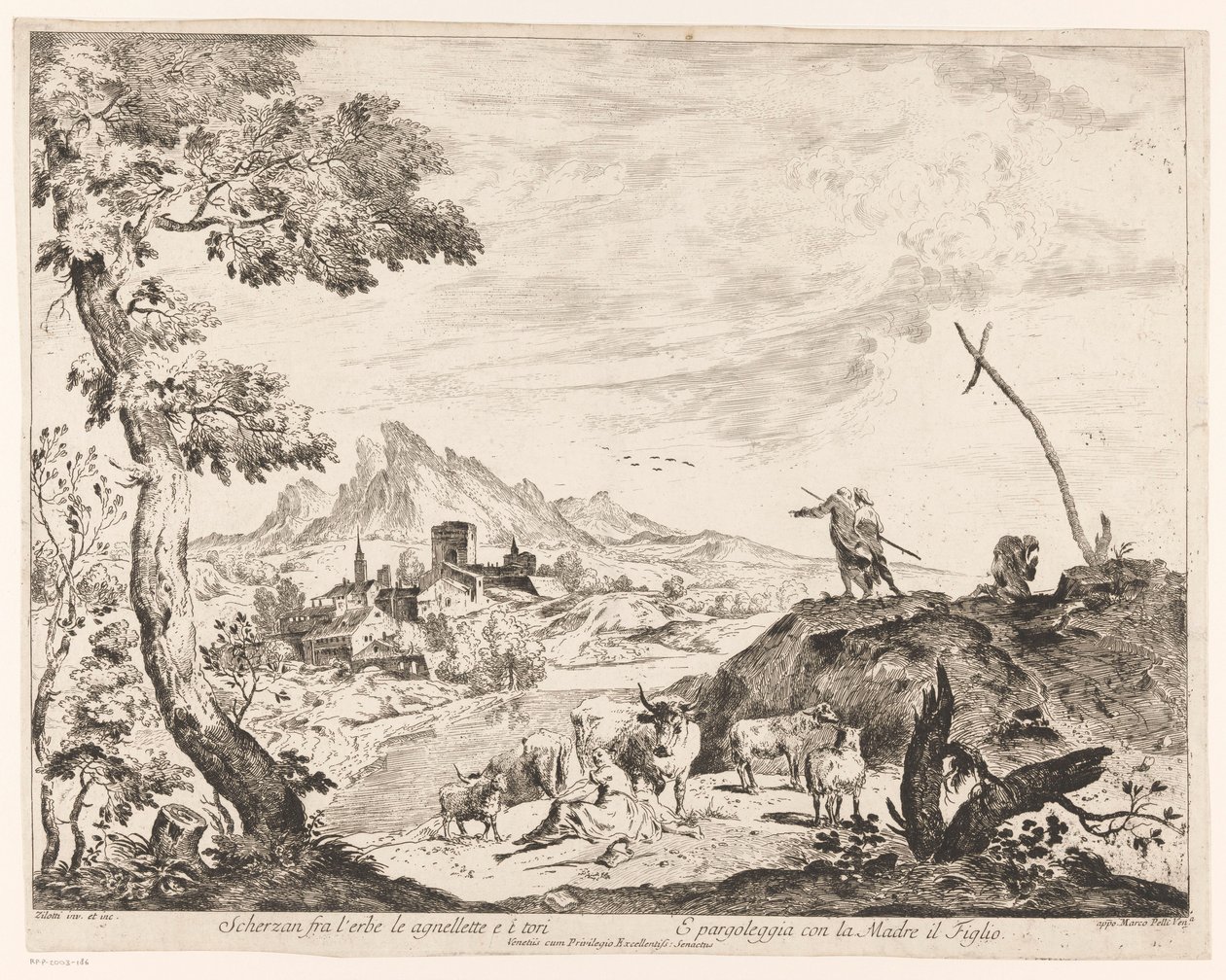 Landscape with Shepherds and Cattle by Domenico Bernardo Zilotti