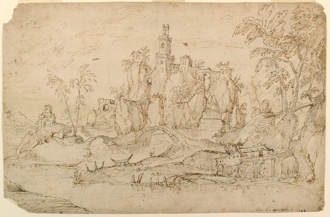 Fantasy Landscape with Watermill by Domenico Campagnola