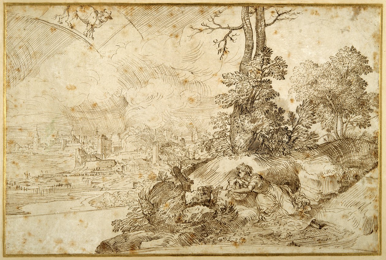 Landscape with Astrology by Domenico Campagnola