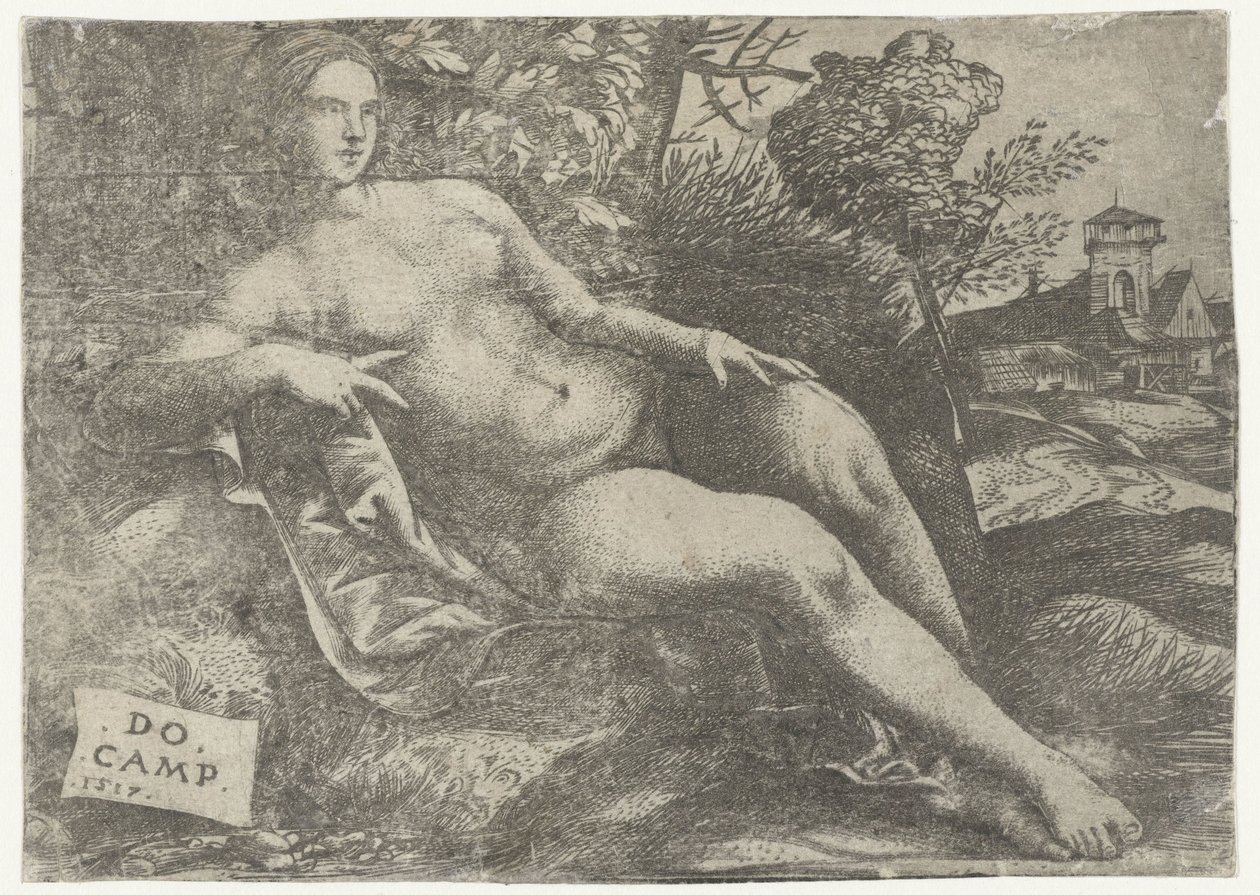 Reclining Venus in Landscape by Domenico Campagnola