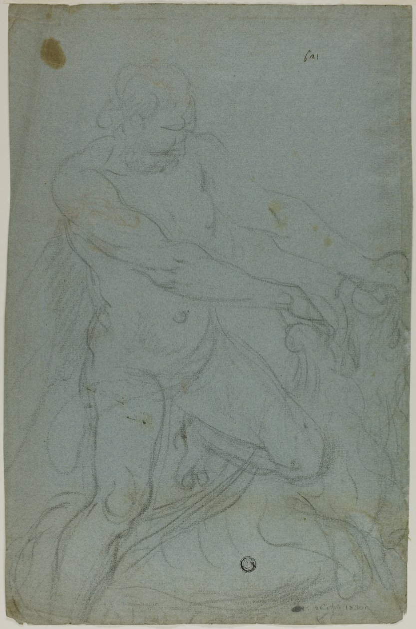 Samson and the Lion (recto); Virgin Mary with Right Arm Extended (verso) by Domenico Fiasella