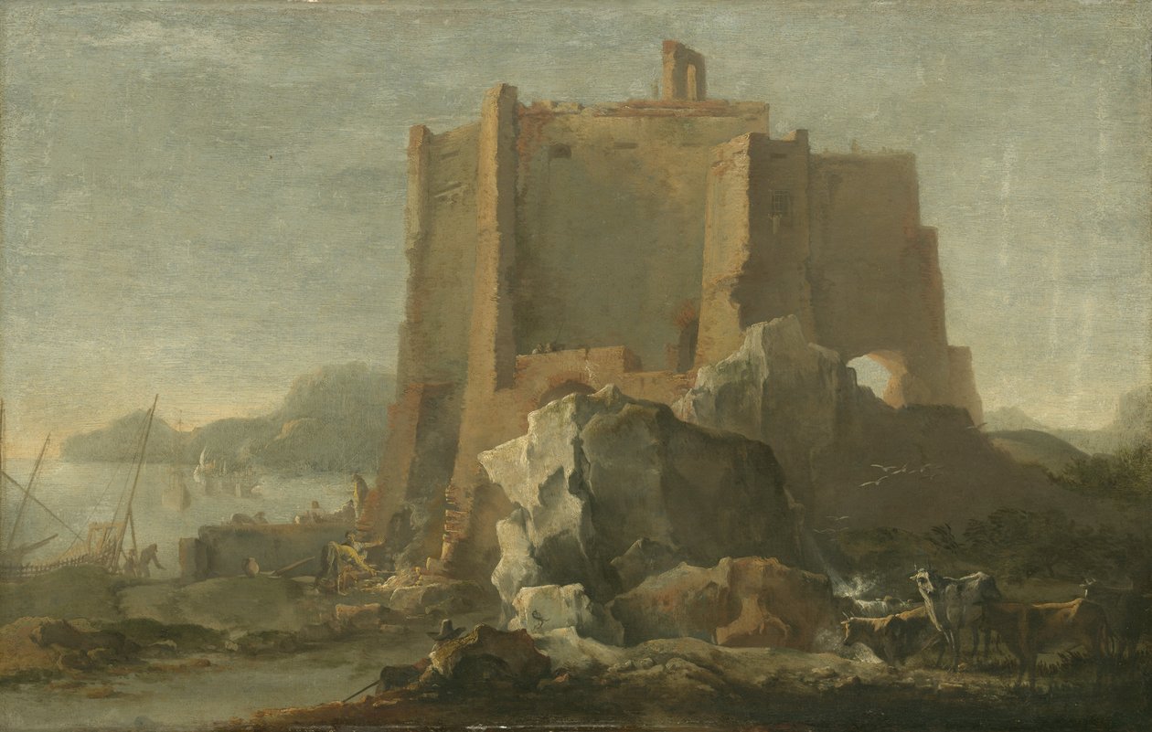 Landscape with Rock and Fortress by Domenico Gargiulo