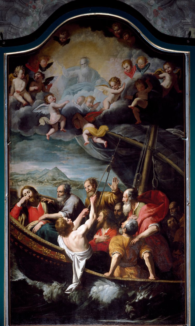 Saint Nicholas Calms the Storm (Painting by Domenico Fiasella) by Domenico Il Sarzana Fiasella