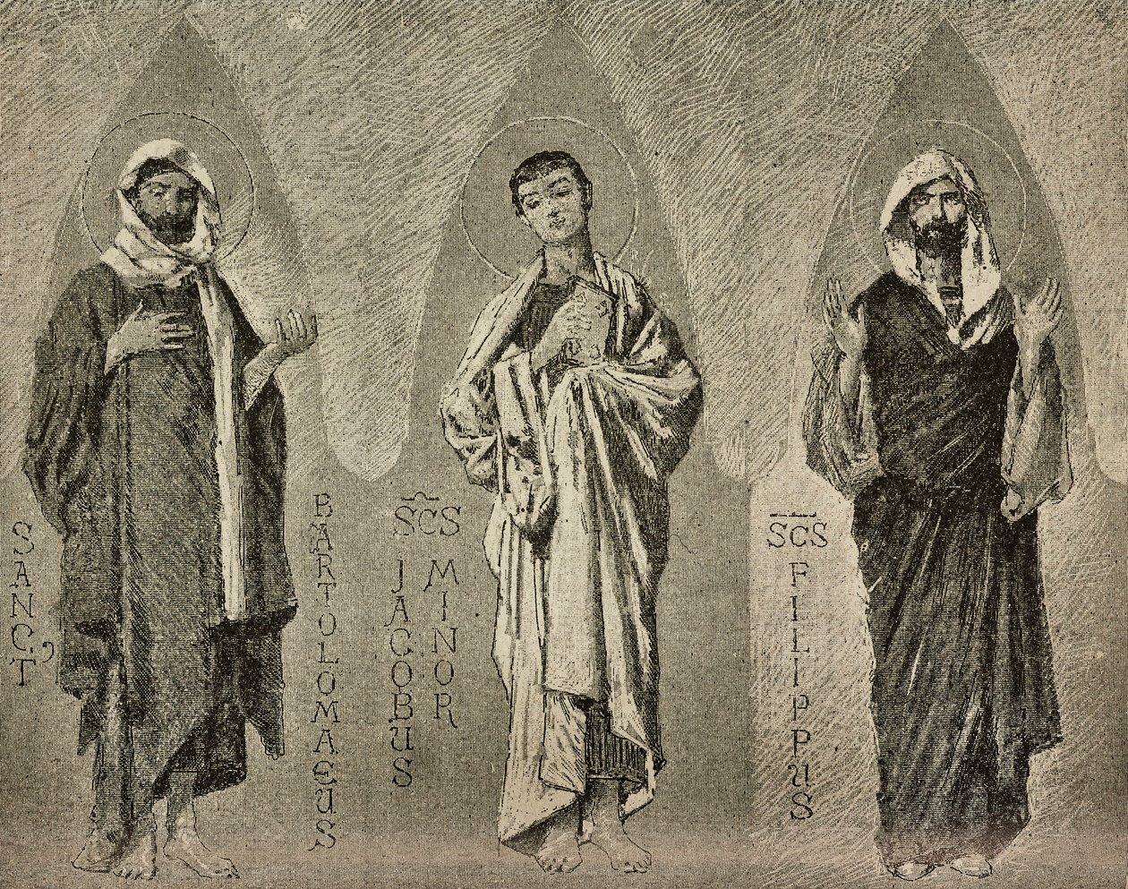 Saints Bartholomew, James the Less and Philip, cartoons for mosaic in Amalfi cathedral by Domenico Morelli