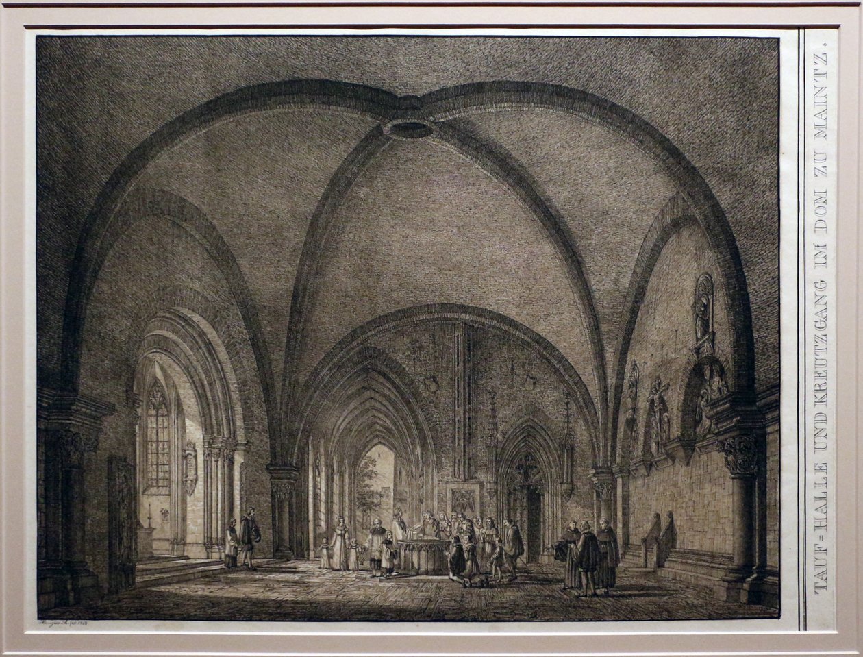 Domenico Quaglio II, Baptismal Font and Cloister of the Mainz Cathedral, from the Collection of Memorable Medieval Buildings of Germany, 1823, Lithograph by Domenico Quaglio the Younger