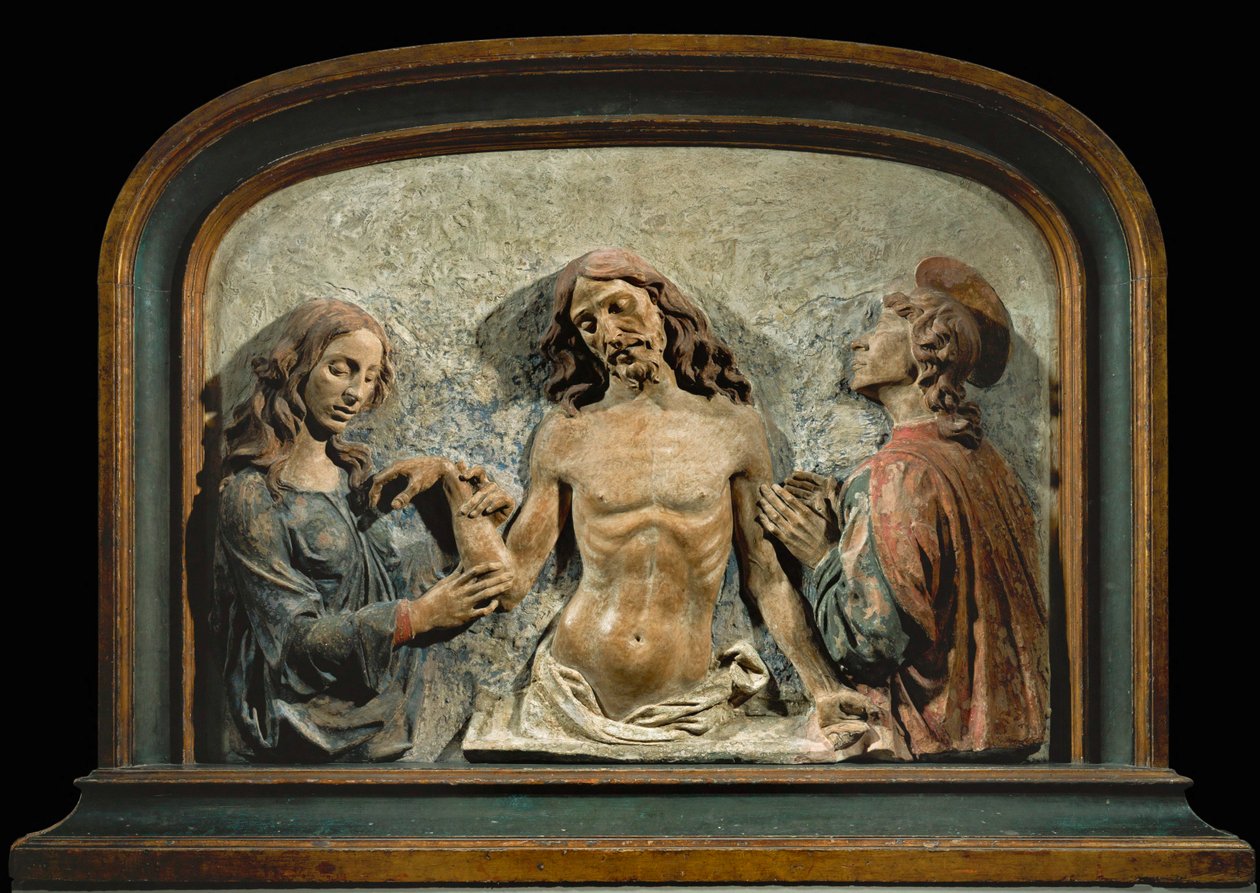 The Dead Christ Adored by Saint John Evangelist and Saint Mary Magdalene by Domenico di (15th century) Paris