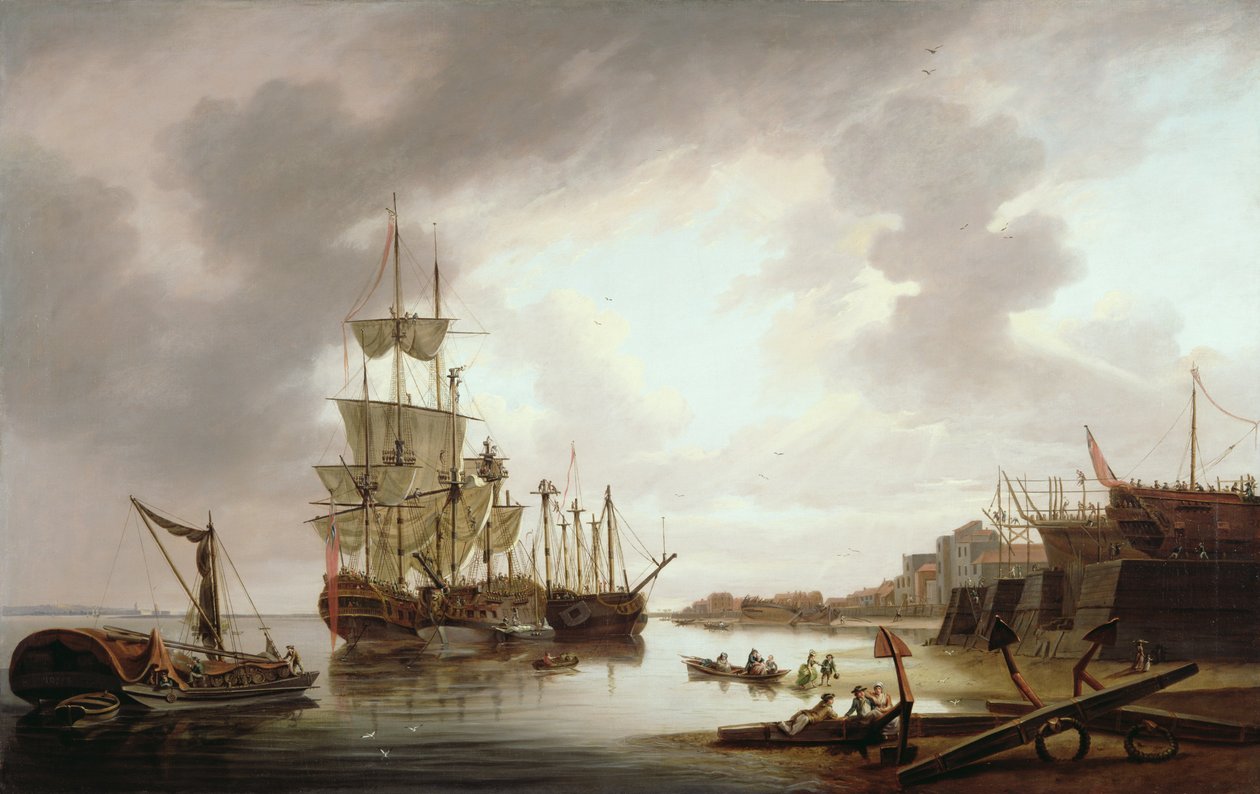 British Men of War at Anchor in Blackwall Reach, 1792 by Dominic Serres