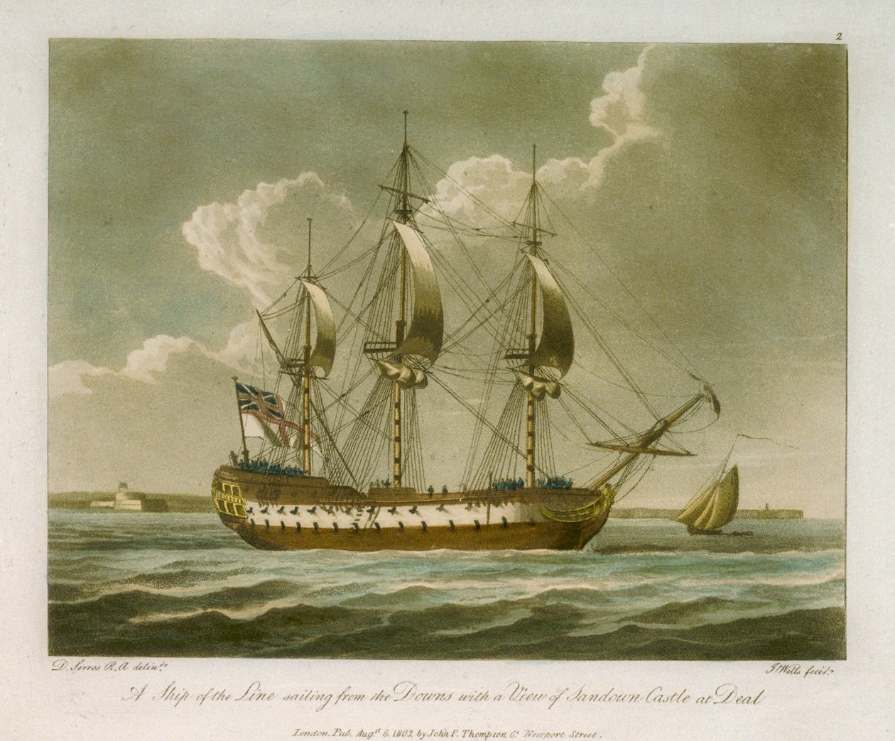 A Ship of the Line Sailing from the Downs with a View of Sandown Castle at Deal by Dominic Serres