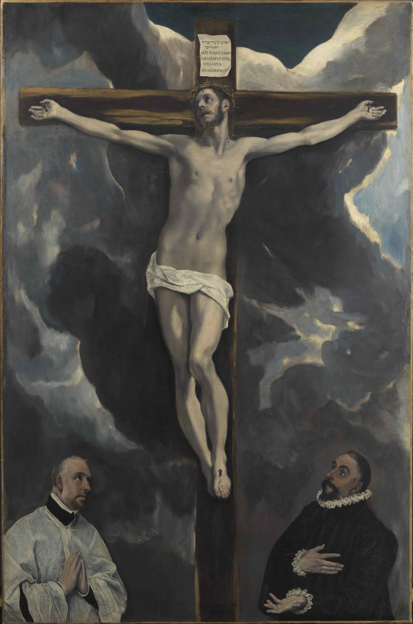 Christ on the Cross Adored by Two Donors by Dominico El Greco