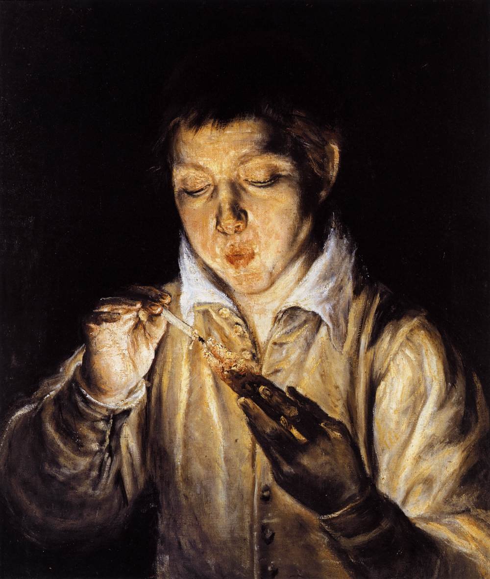 A Boy Blowing on an Ember to Light a Candle by El Greco
