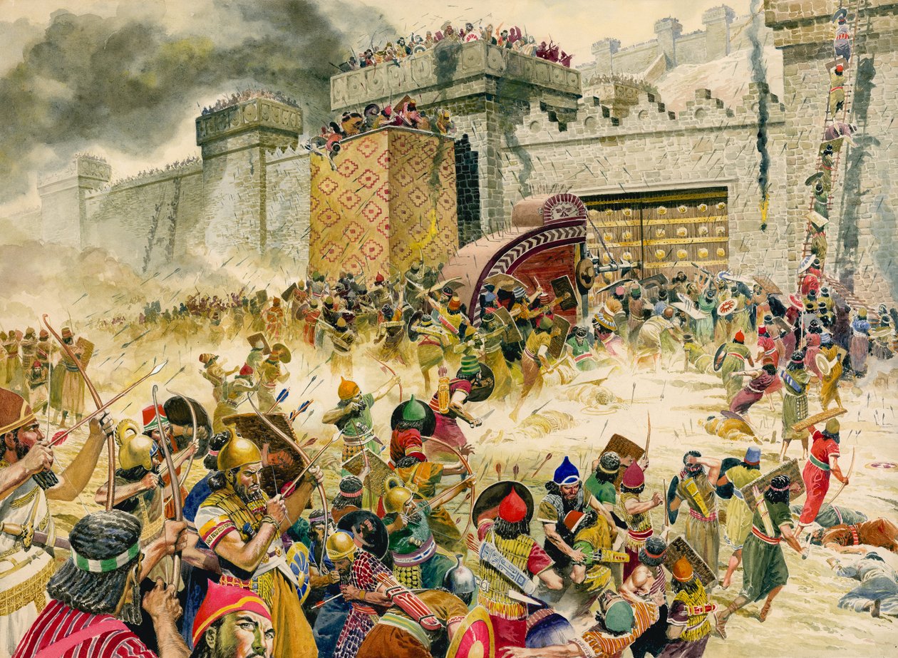 Samaria, fortress city of Israel, falling to the Assyrians by Don Lawrence