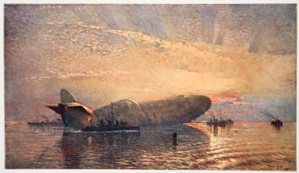 St. George and the Dragon: Zeppelin L15 in the Thames, April 1916, Illustration from 