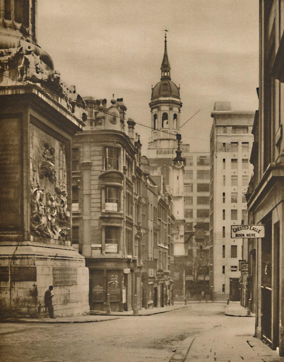 At the Base of the Monument of Fish Street Hill, c1935 by Donald McLeish