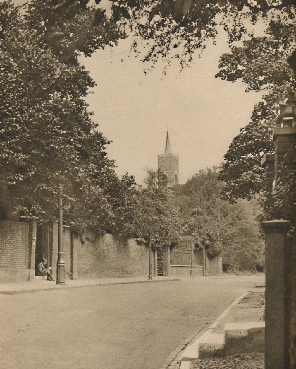 Hampstead Church from Between the Leafy Walls of Frognal Lane, c1935 by Donald McLeish