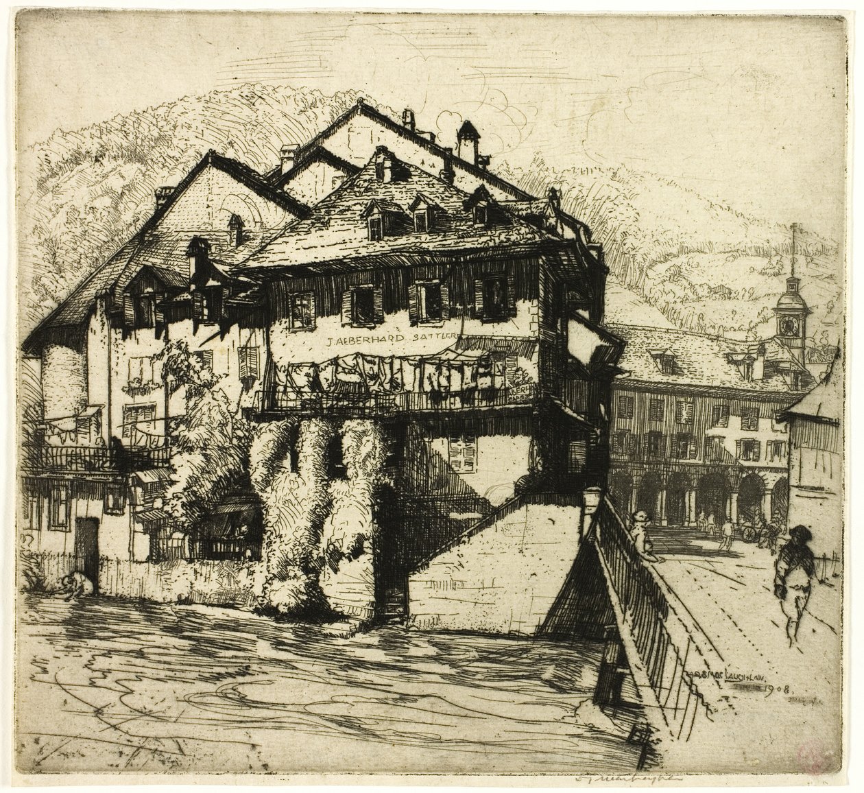 Houses on the Aare, Switzerland by Donald Shaw MacLaughlan