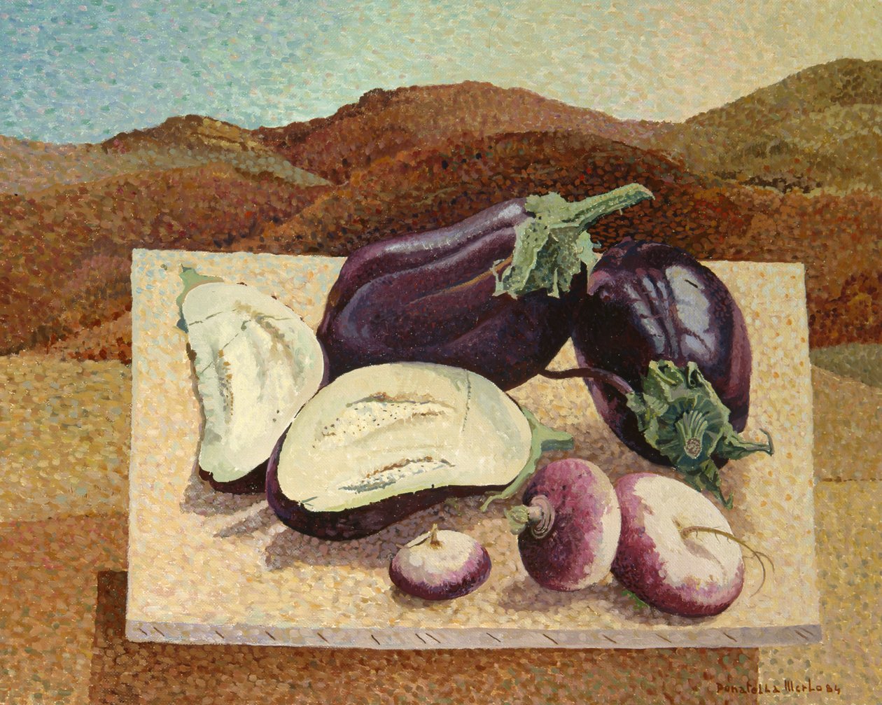 Still life on canvas in a landscape by Donatella Merlo