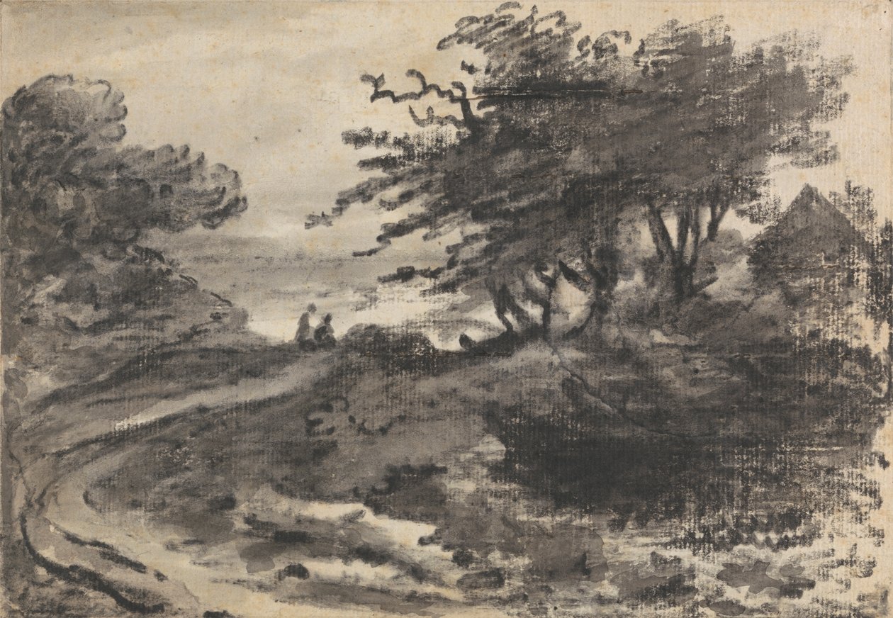 Landscape with Trees and Two Figures by Dr. Thomas Monro