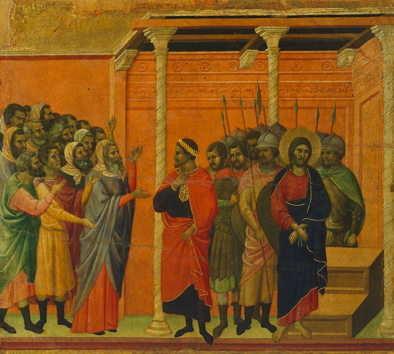 Altarpiece: Christ accused by the Pharisees, (detail of a tile) by Duccio di Buoninsegna