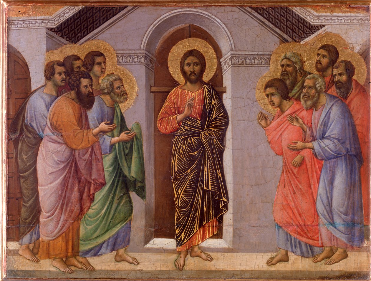 Resurrected Jesus appears to the apostles (Maesta altarpiece) by Duccio di Buoninsegna