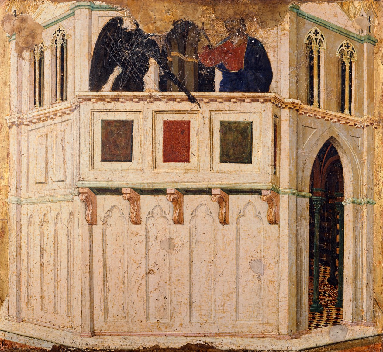 Temptation on the Temple (detail) by Duccio di Buoninsegna