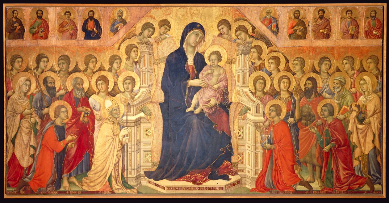 Virgin Enthroned with Child, Surrounded by Angels and Saints, Central Panel of the Maesta by Duccio di Buoninsegna