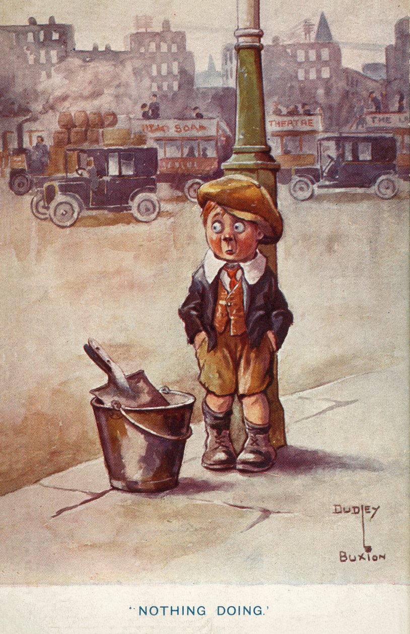 Boy Waiting in Vain to Clear Horse Manure from the City Streets by Dudley Buxton