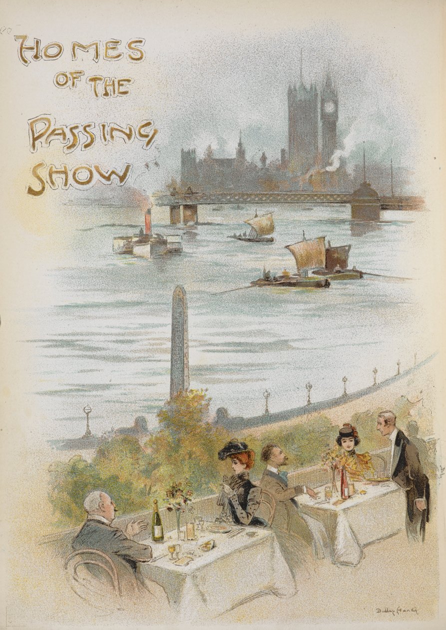 Illustrated title page, showing a scene by the River Thames by Dudley Hardy