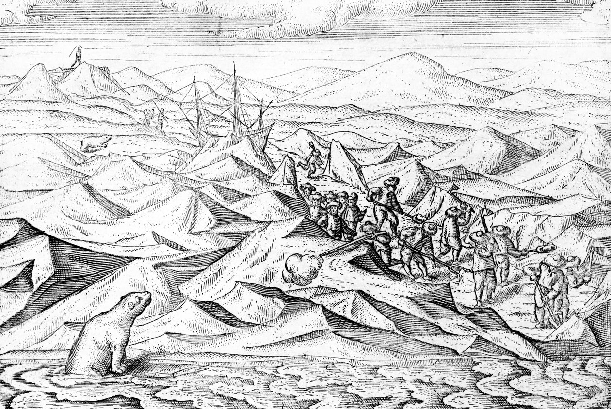 Clearing a path for an ice bound ship, illustration from 