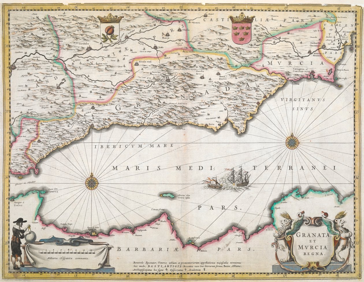 A 17th century map of the regions of Granada and Murcia, in Spain by Dutch School