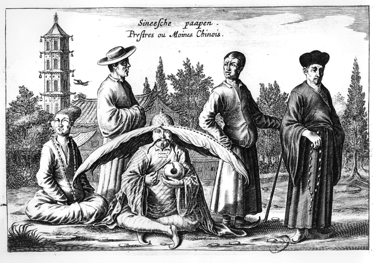 Chinese priests and monks, from China Illustrated by Athanasius Kircher (1601-80) by Dutch School