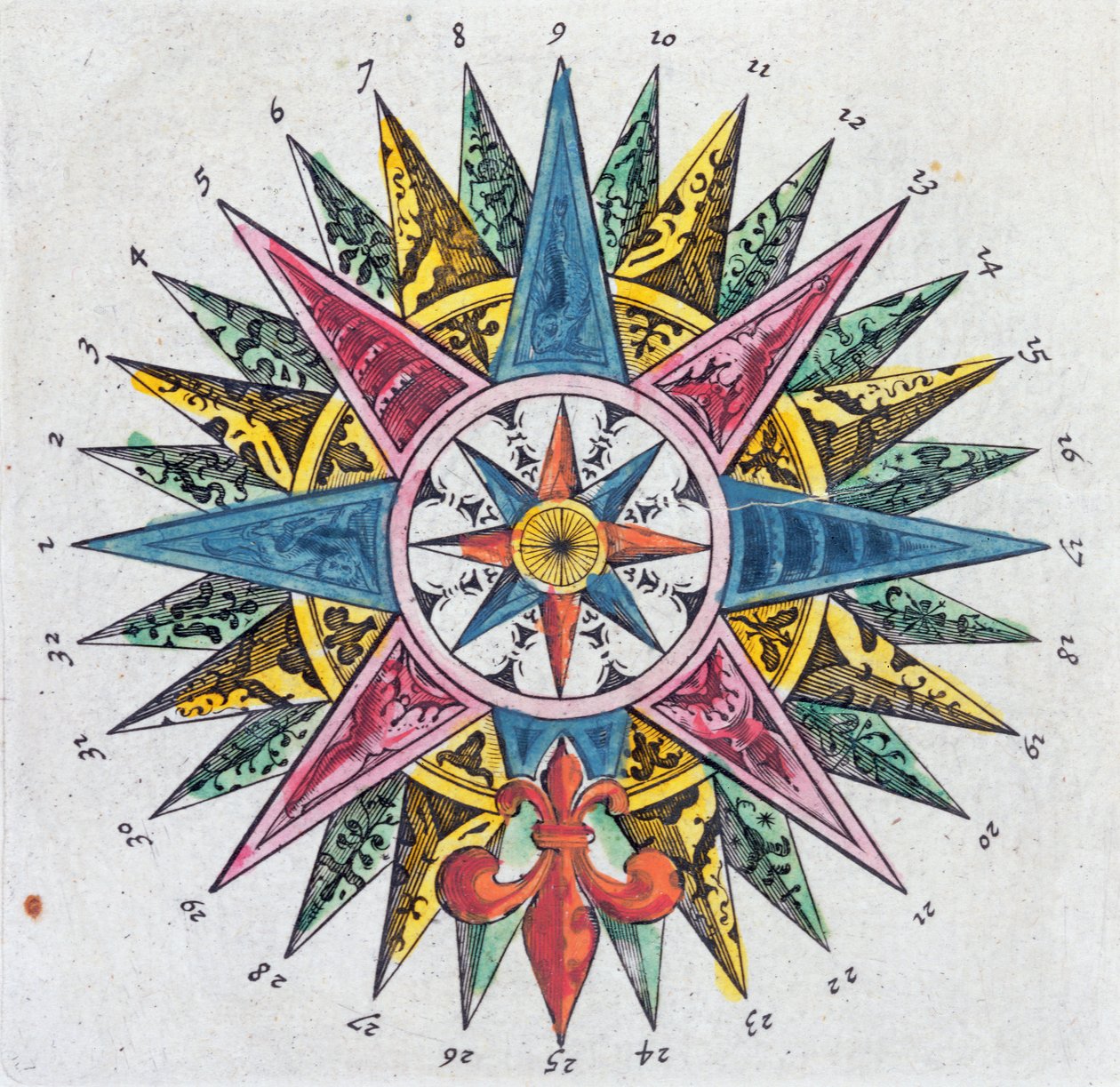 Compass Rose, from a Blaue Atlas, published in Amsterdam, 1697  by Dutch School