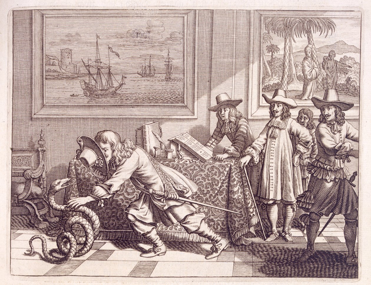 Dealing with a Cobra which has Invaded the Dutch Officers Rooms, 1672 by Dutch School