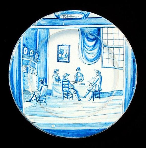 Delftware Plate Depicting the Month of February by Dutch School