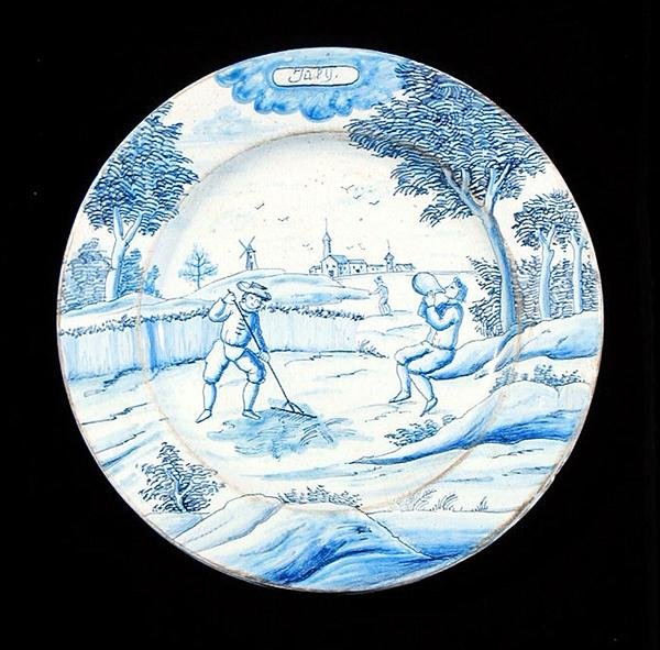 Delftware plate depicting the month of July by Dutch School