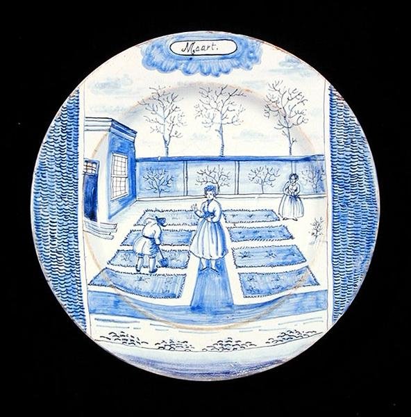 Delftware plate depicting the month of March by Dutch School