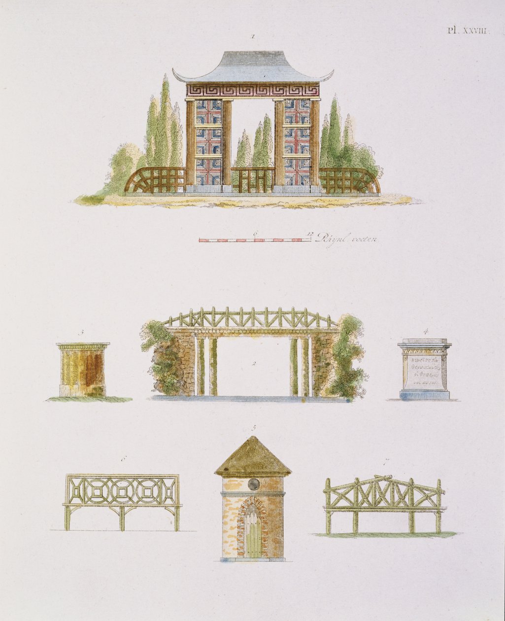 Garden decorations, from Magazine of Garden Gems, by G. van Laar, published 1802 by Dutch School