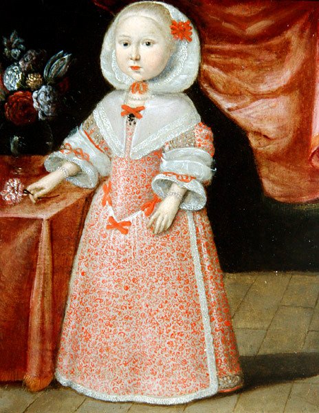 Girl holding a Pink and White Flower, c.1640 by Dutch School