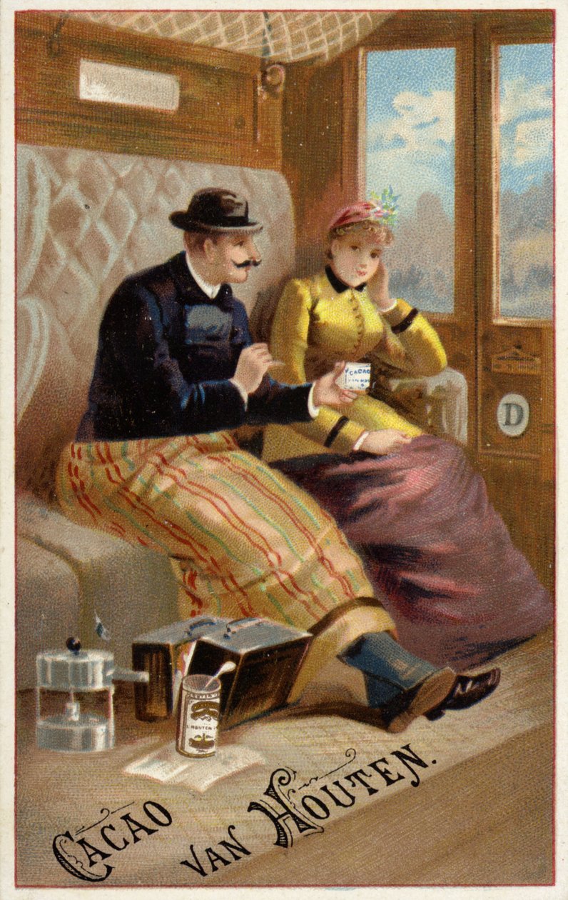 Man Offering Chocolate to Woman on Train by Dutch School