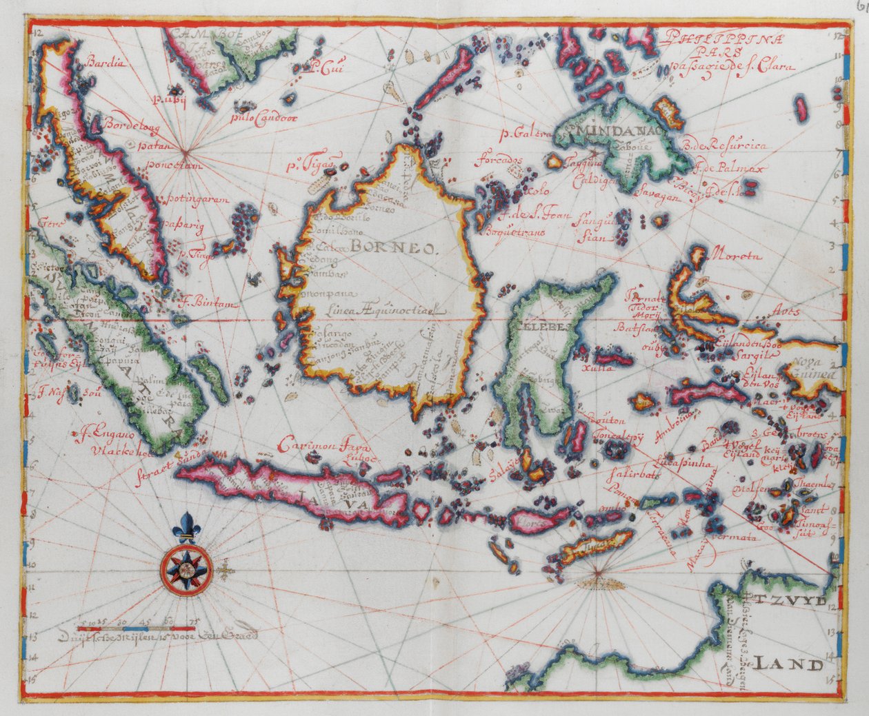 Map showing Borneo, Clebes (Sulawesi), Java and other Indonesian islands by Dutch School