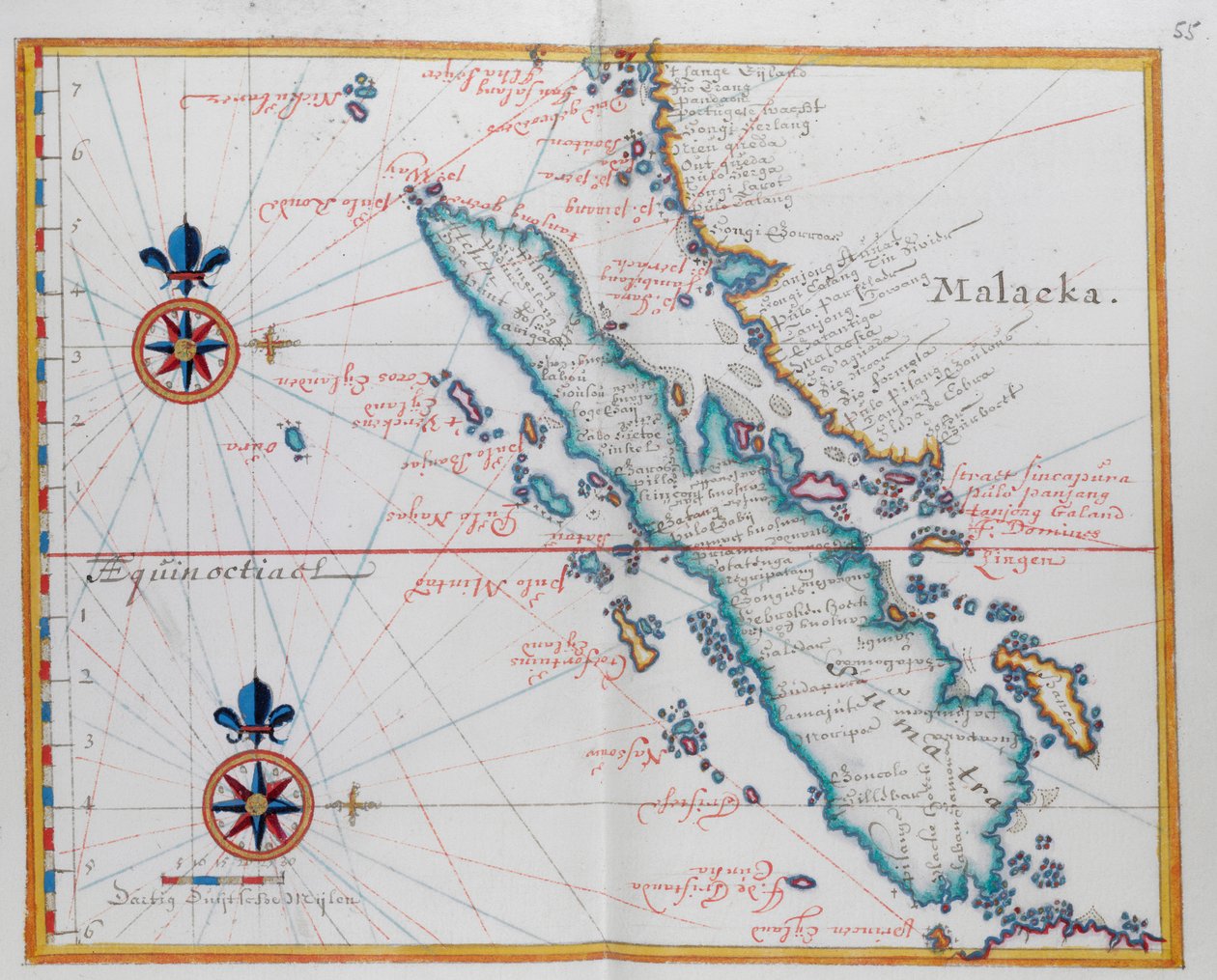 Map showing Malacca and Sumatra, western Indonesia, part of the Sunda islands by Dutch School