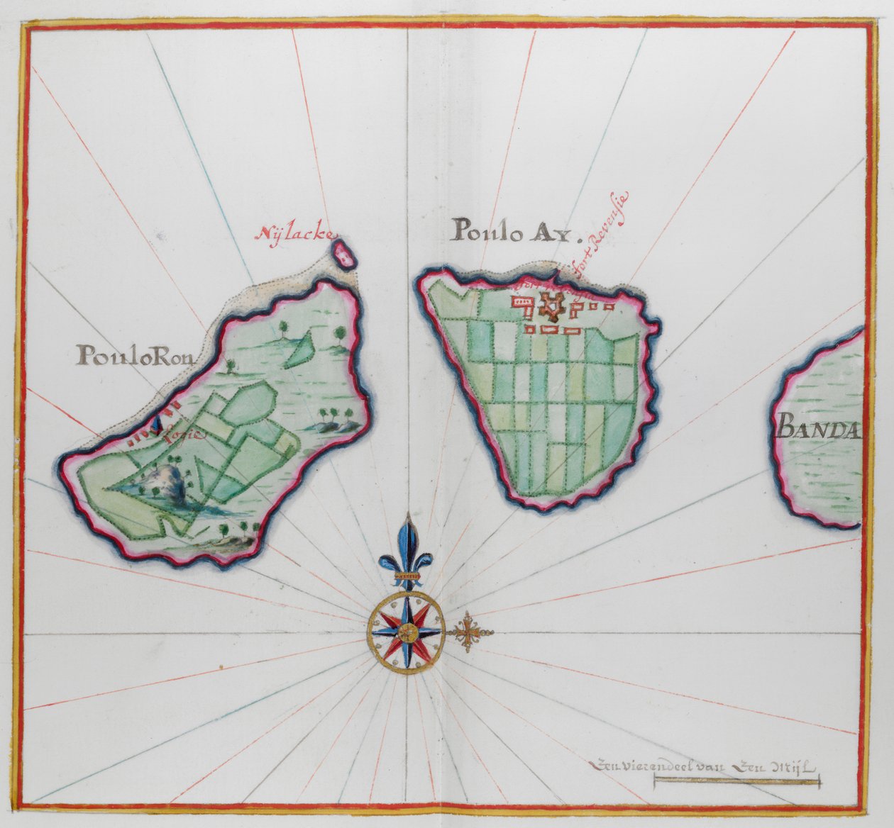Map showing two of the Banda islands by Dutch School