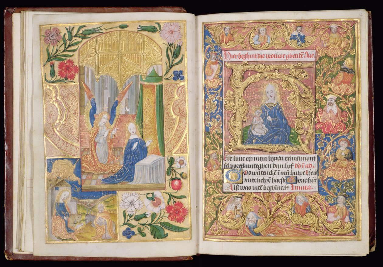 The Annunciation and Virgin and Child, miniatures from a Book of Hours, Use of Utrecht, c.1500-20 by Dutch School